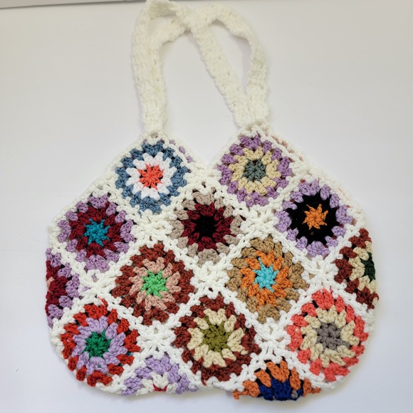 Handmade Other - NEW Handmade Crochet Knit Granny Squares Mini Tote Bag Boho Hand Bag‎